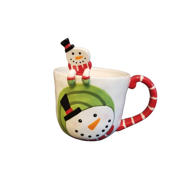 Grasslands Road Studio 100 Ceramic Mug with Spoon Snowman Christmas - Picture 2 of 11